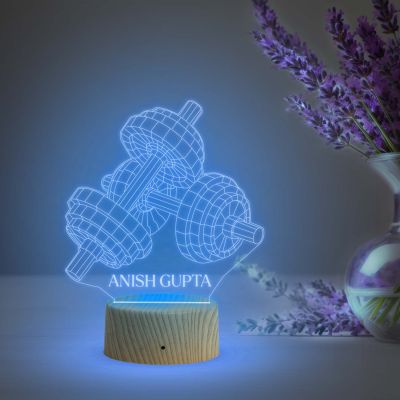 3D Illusion Dumbbell night lamp with Multicoloured Light Customized with Name Fitness Lover Gift, Gift for Gym Lover